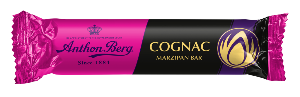 Emballagedesign Anthon Berg marcipanbrød Cognac packshot