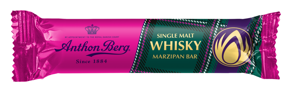 Emballagedesign Anthon Berg marcipanbrød Whiskey packshot